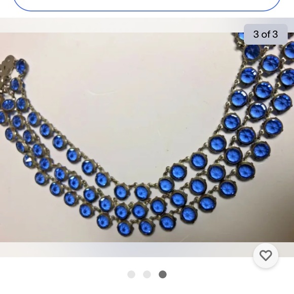 Stunning Antique Triple Strand Blue BEZEL Set Art Nouveau Necklace - new catch - Picture 3 of 3
